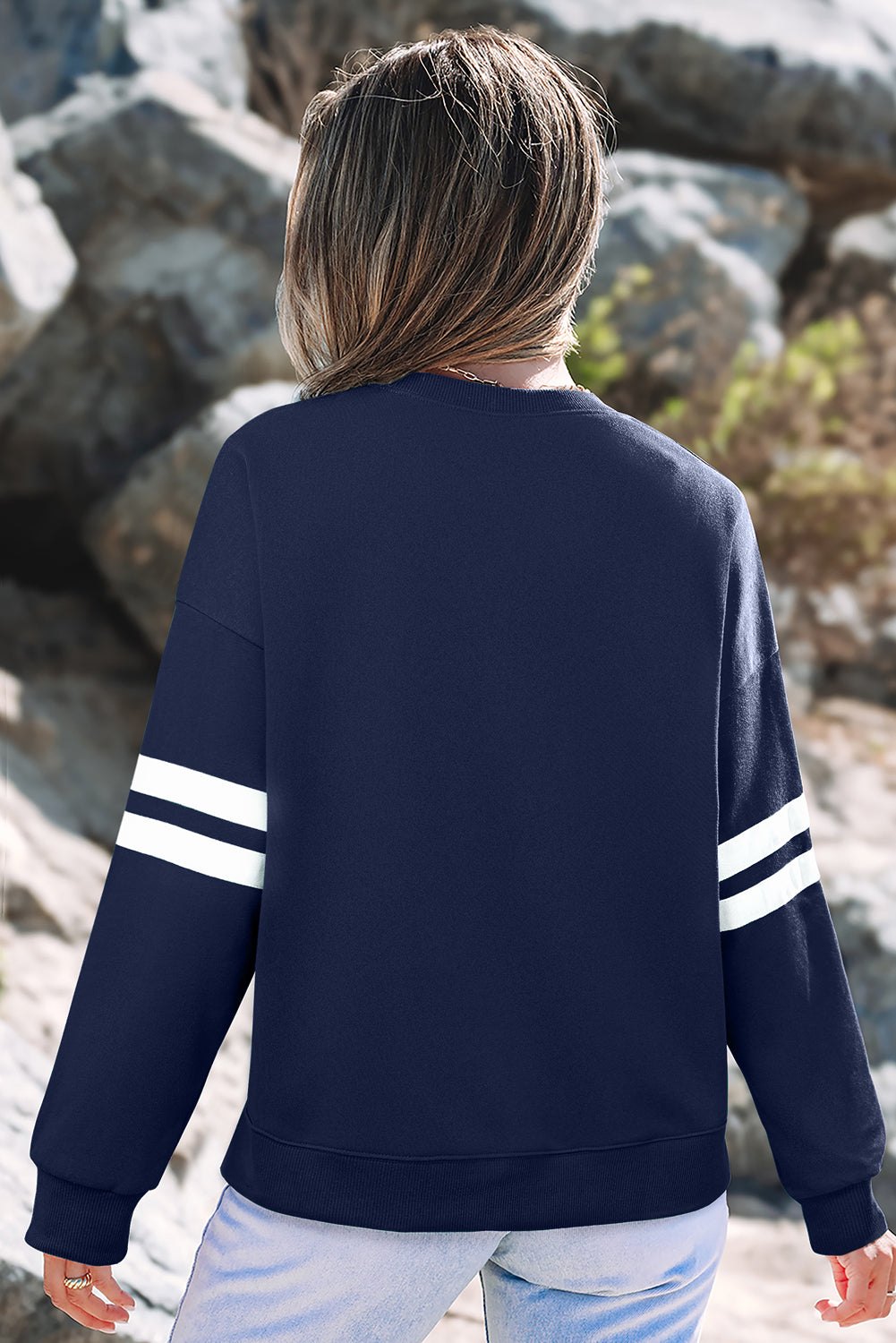 Activepologie Comfy Black Varsity Stripe Oversized Sweatshirt in 5 Colors