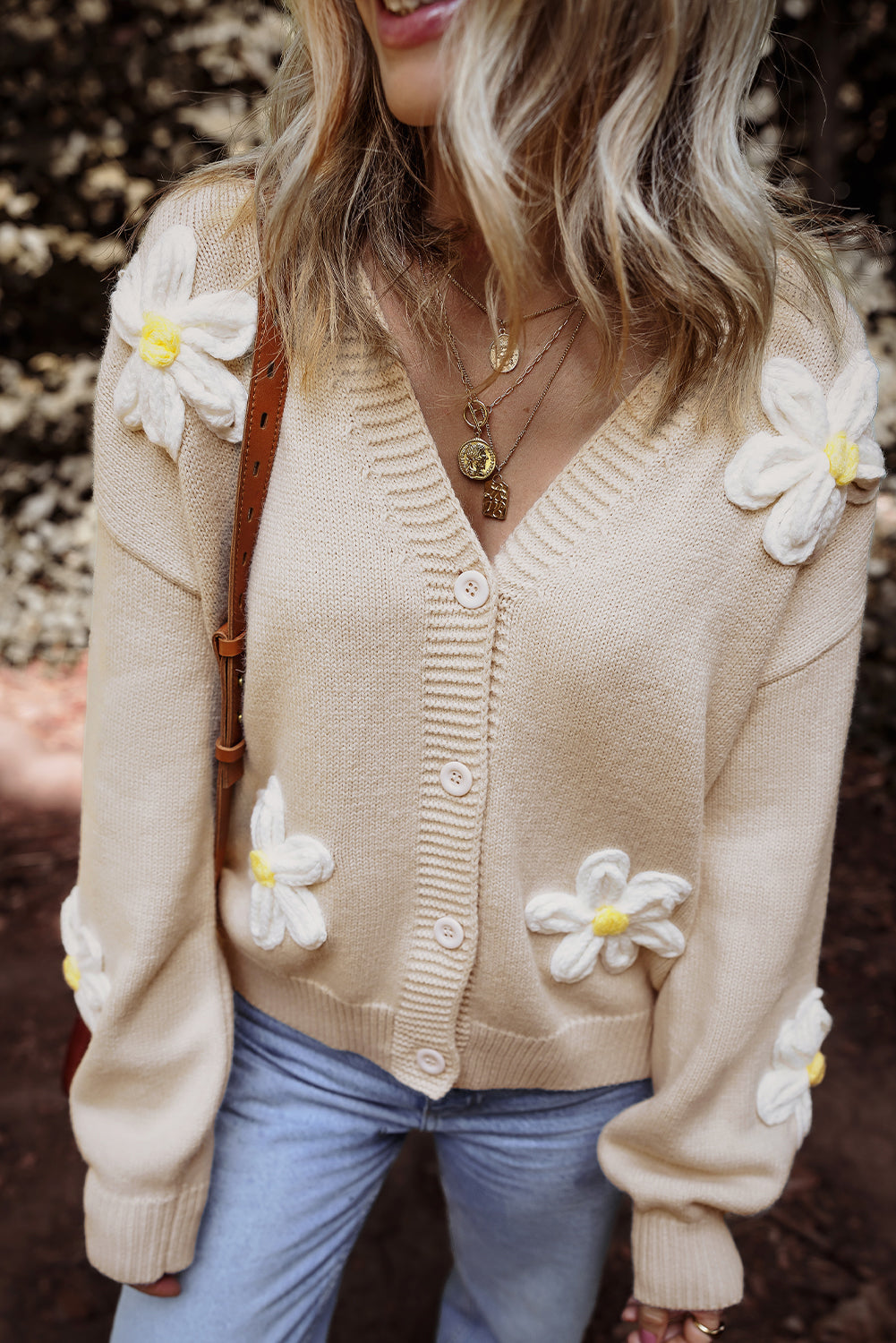 Elegant Parchment Flower Cardigan