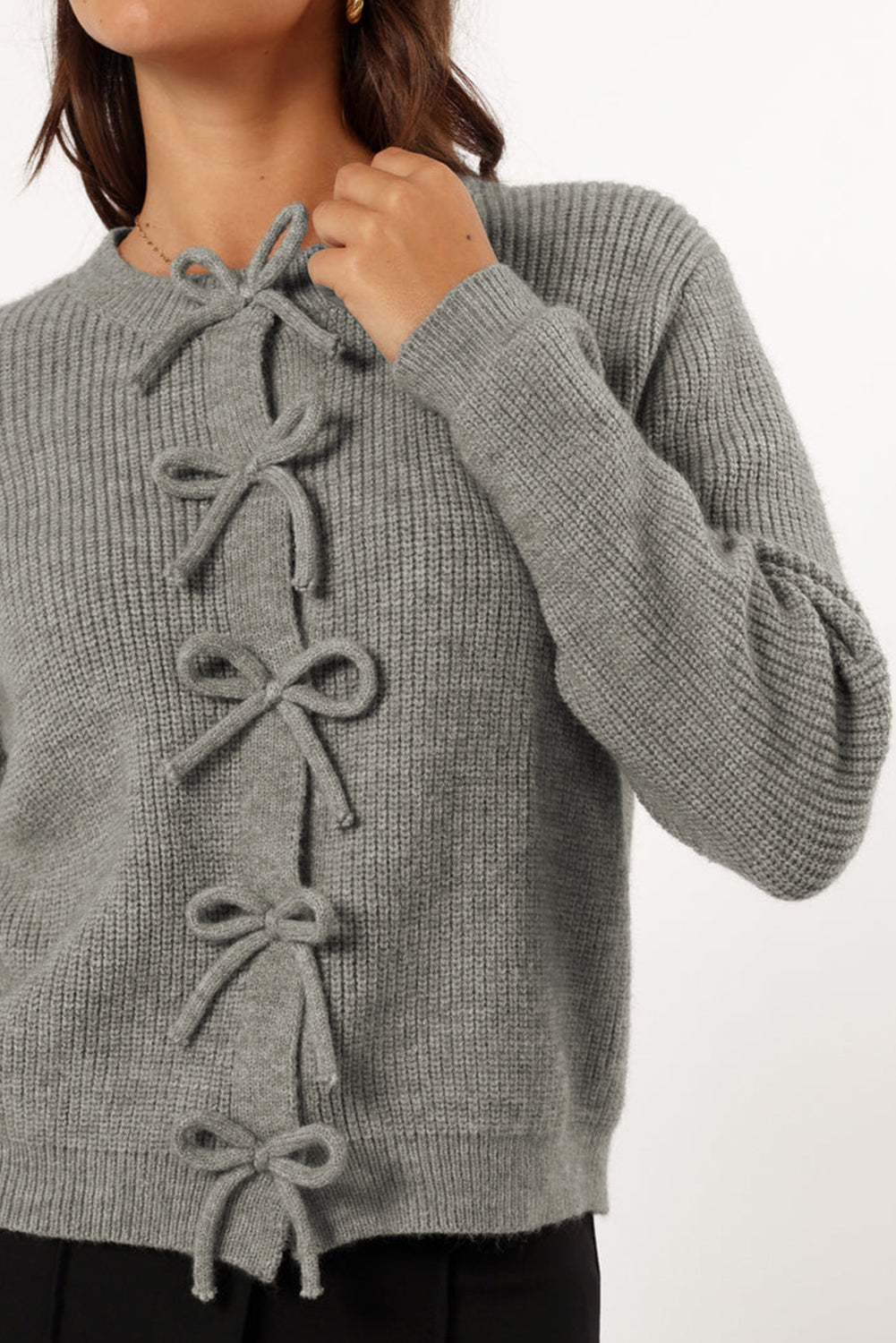 Classic Ribbed Knit Bow Buttoned Cardigan in 2 Colors