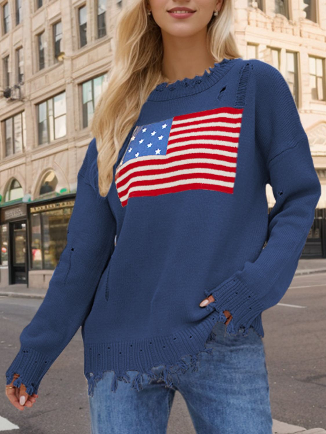 Cozy USA Boyfriend Distressed Sweater in 2 Colors