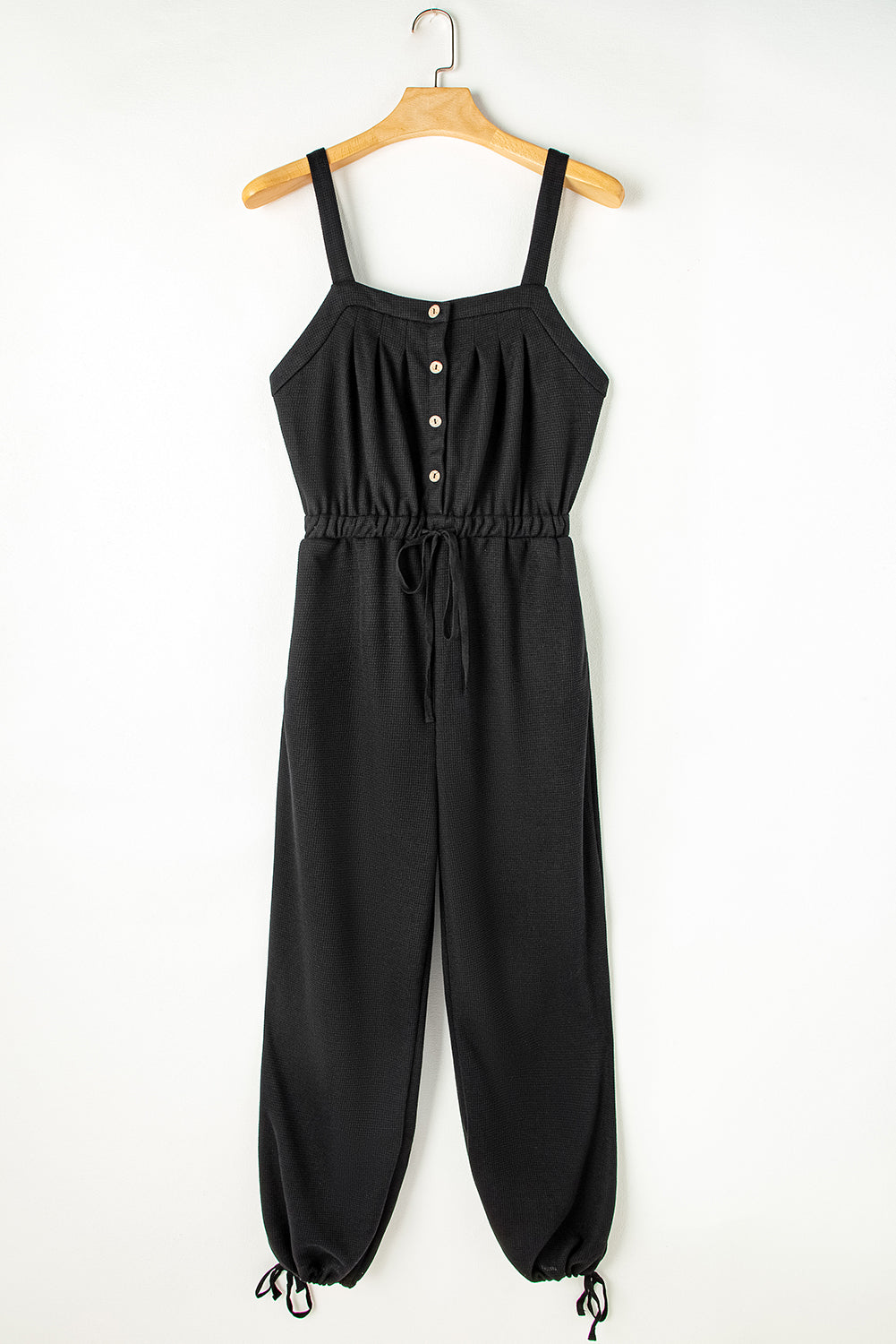 Chic Knotted Straps Button Textured Jumpsuit