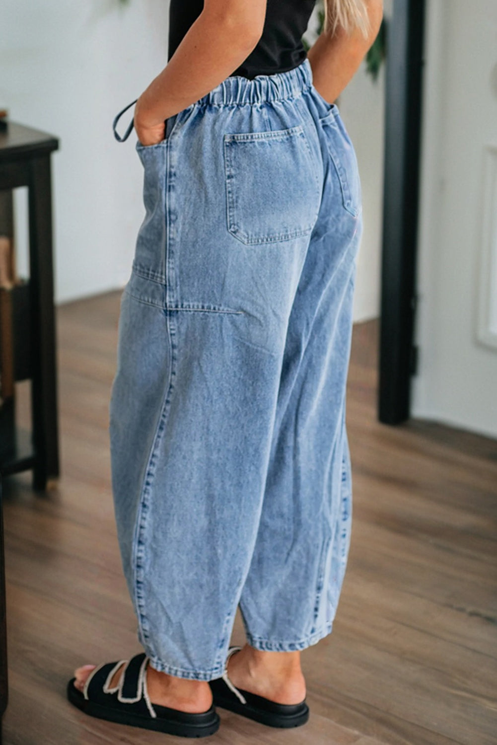 High Waist Paperbag Drawstring Barrel Jeans