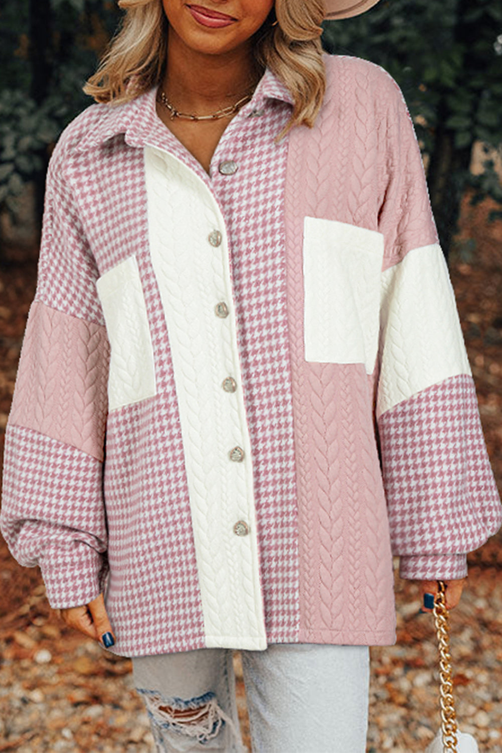 Weekend Houndstooth Knit Shacket