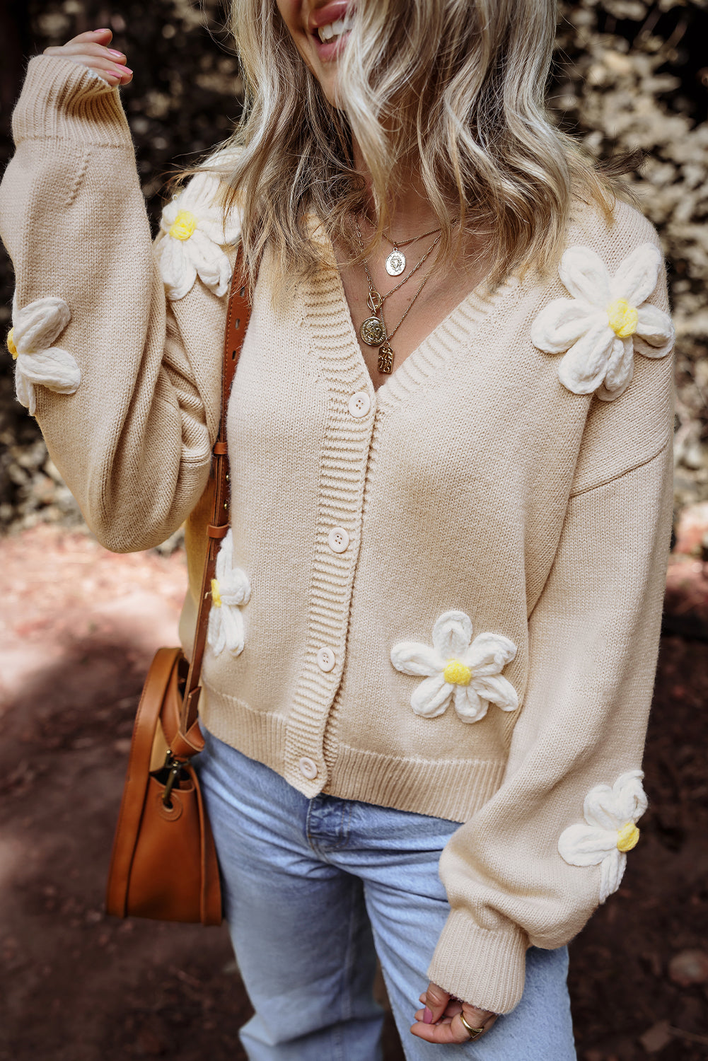 Elegant Parchment Flower Cardigan