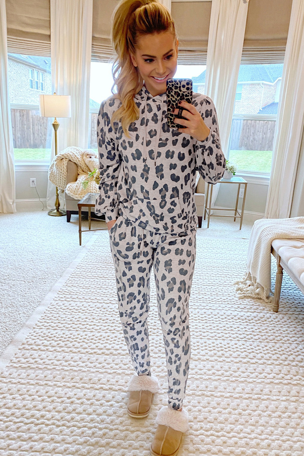 Comfy Leopard Hoodie + Skinny Pants Lounge Outfit