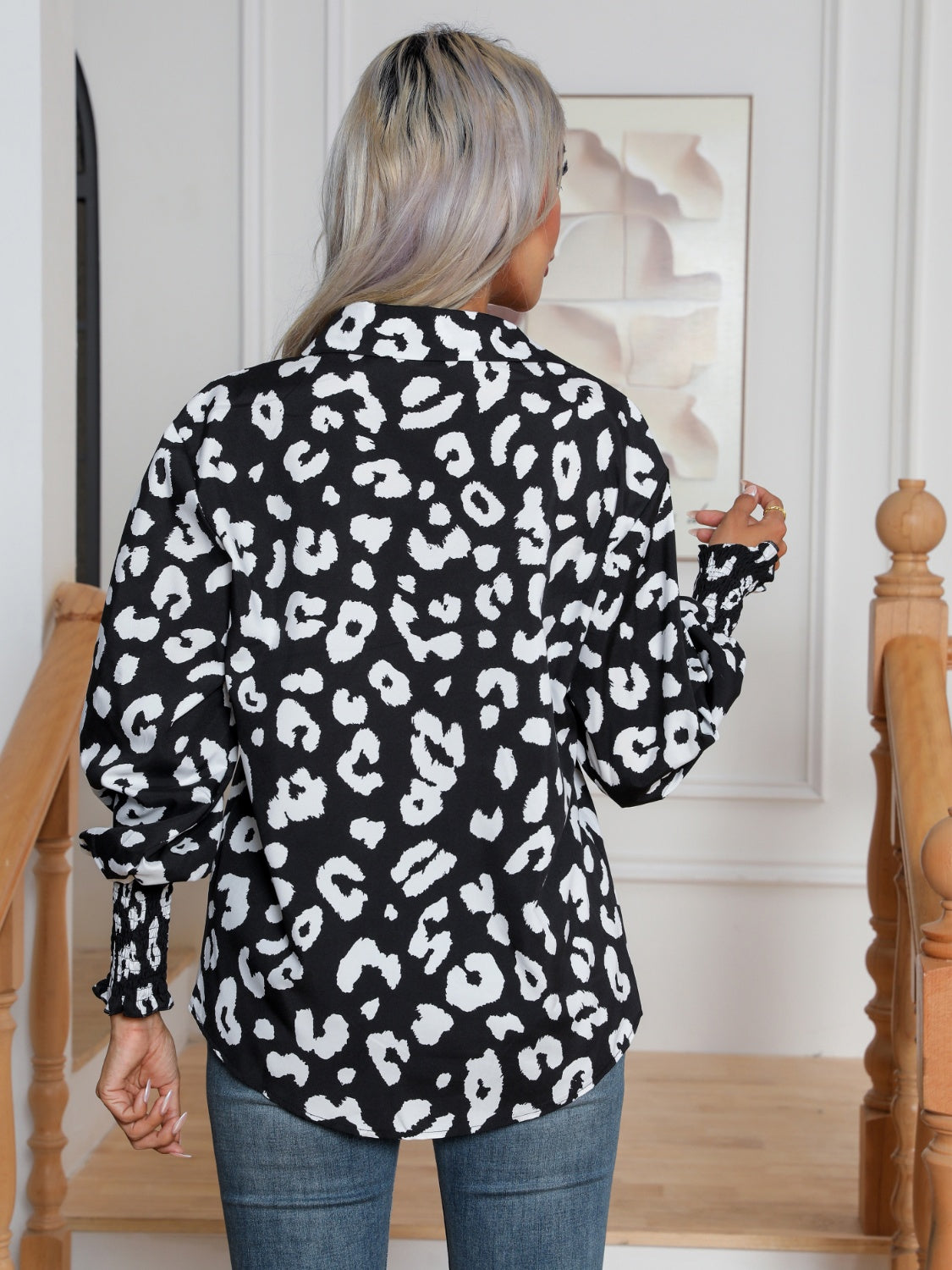 Black Retro Collared Neck Button Down Shirt S - 2X