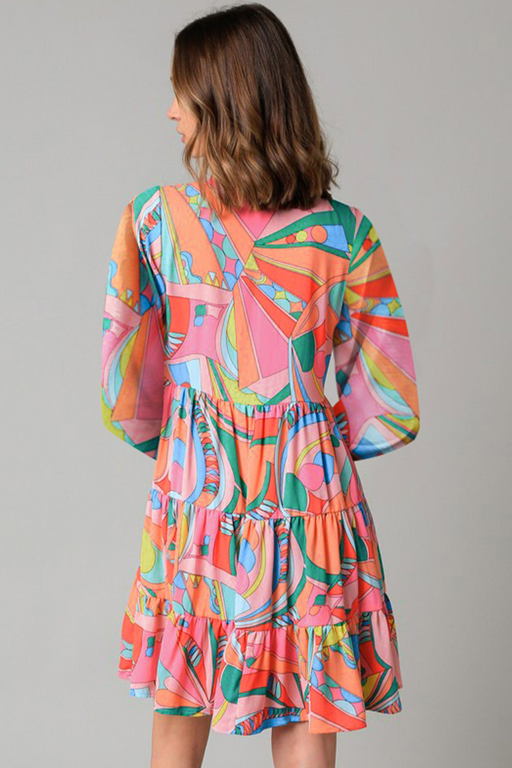 Chic Print Tie Neck Mini Dress