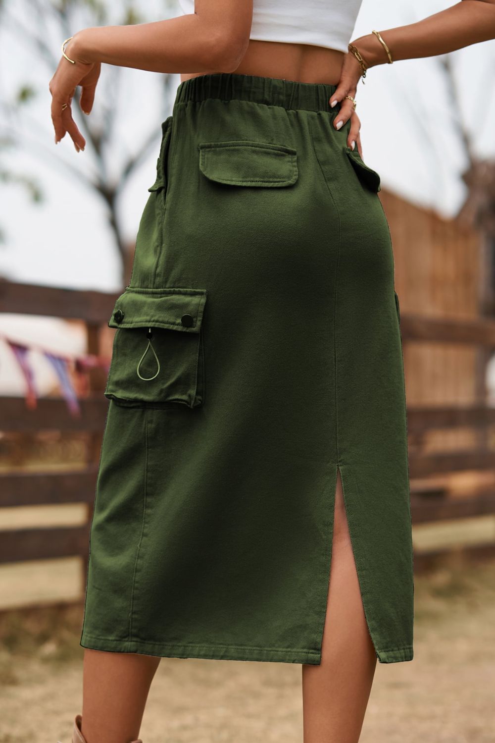 Drawstring Cargo Denim Skirt ( 4 Colors, S - 2X )