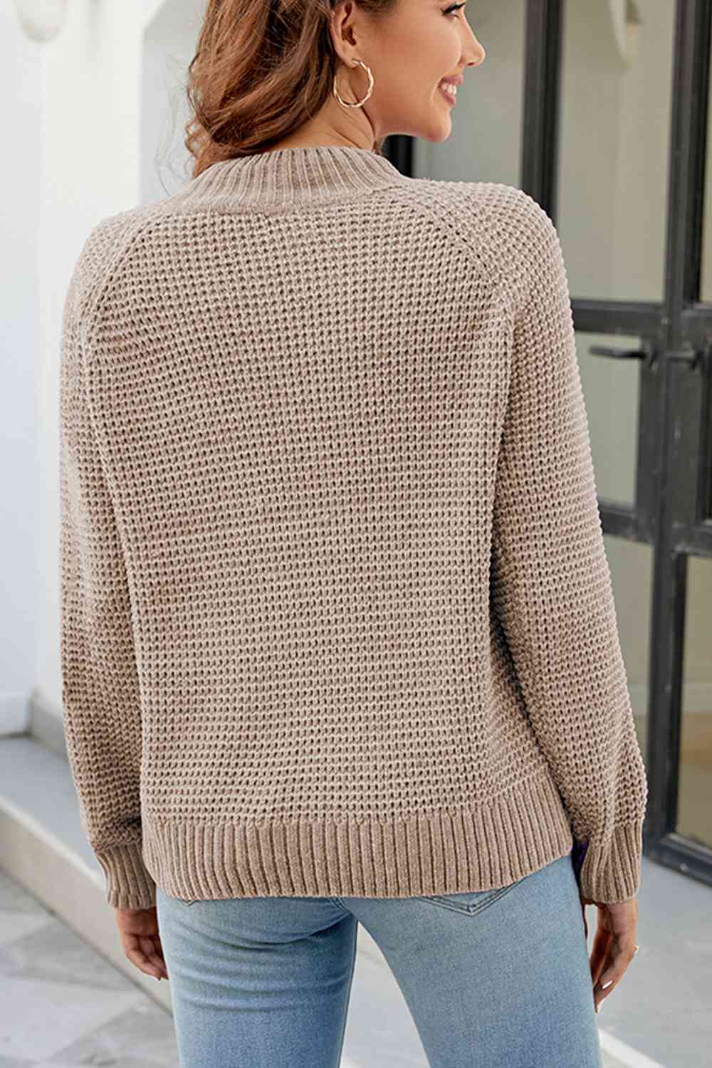 6 Waffle-Knit Reglan Sleeve Sweater