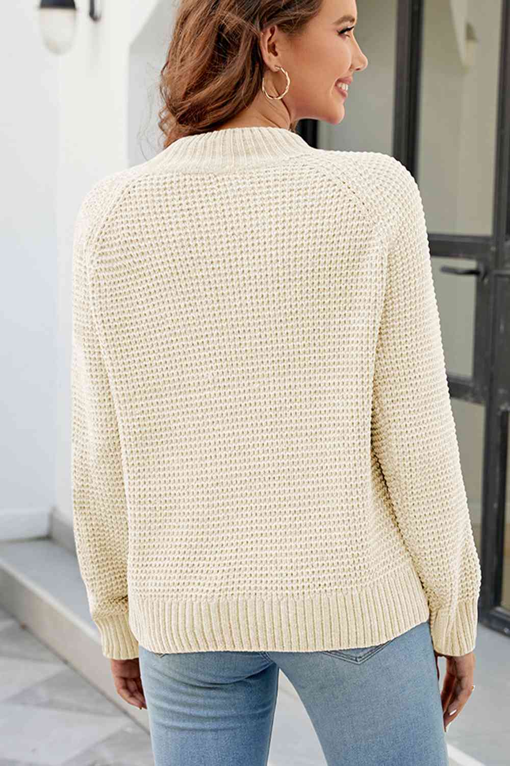 6 Waffle-Knit Reglan Sleeve Sweater