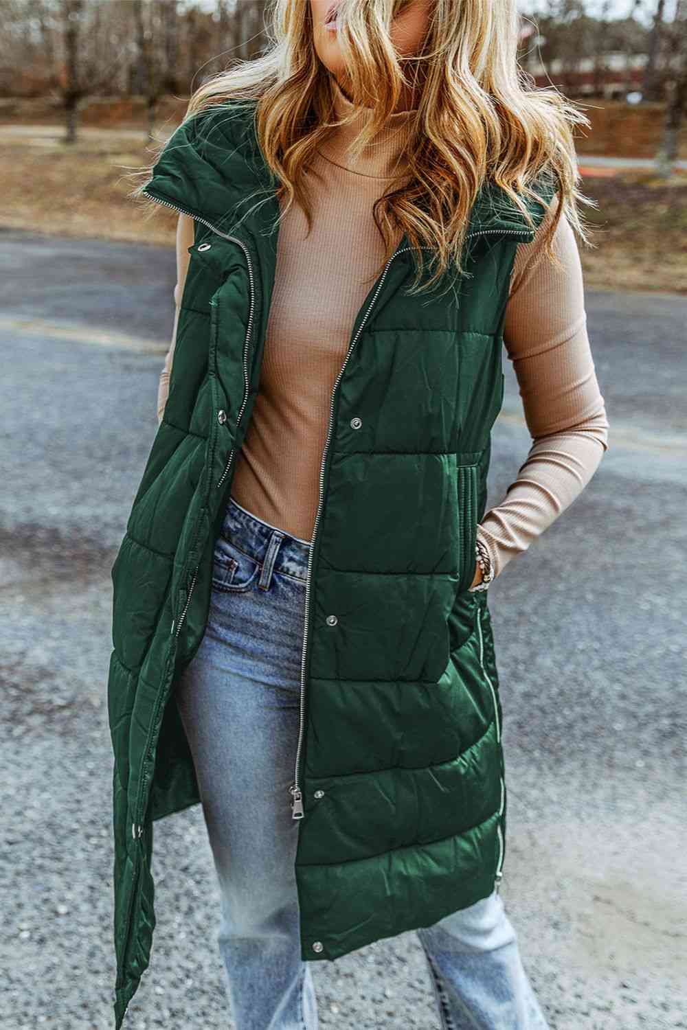 Long Puffer Hoodie Vest