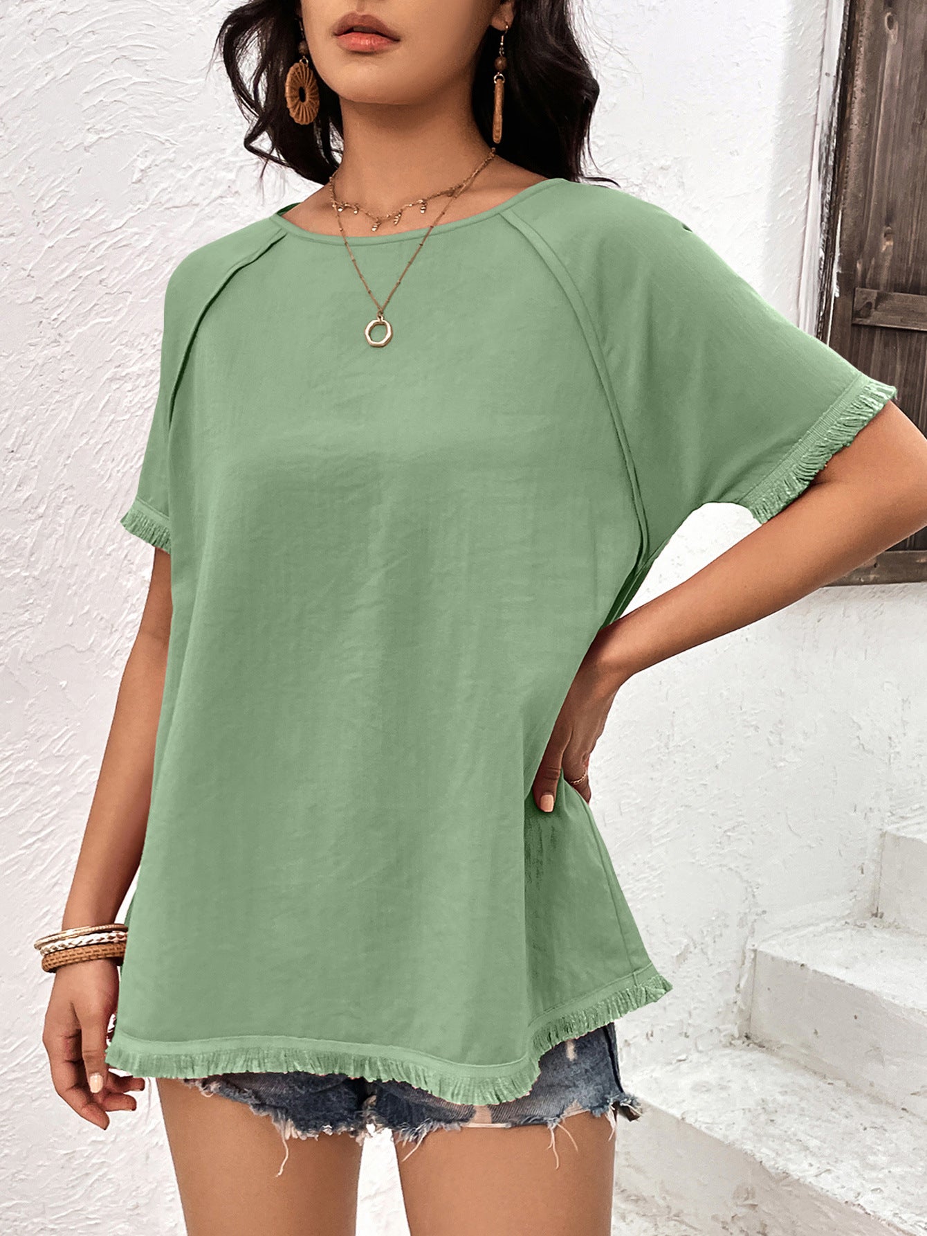 Raglan Sleeve Fringe Tunic