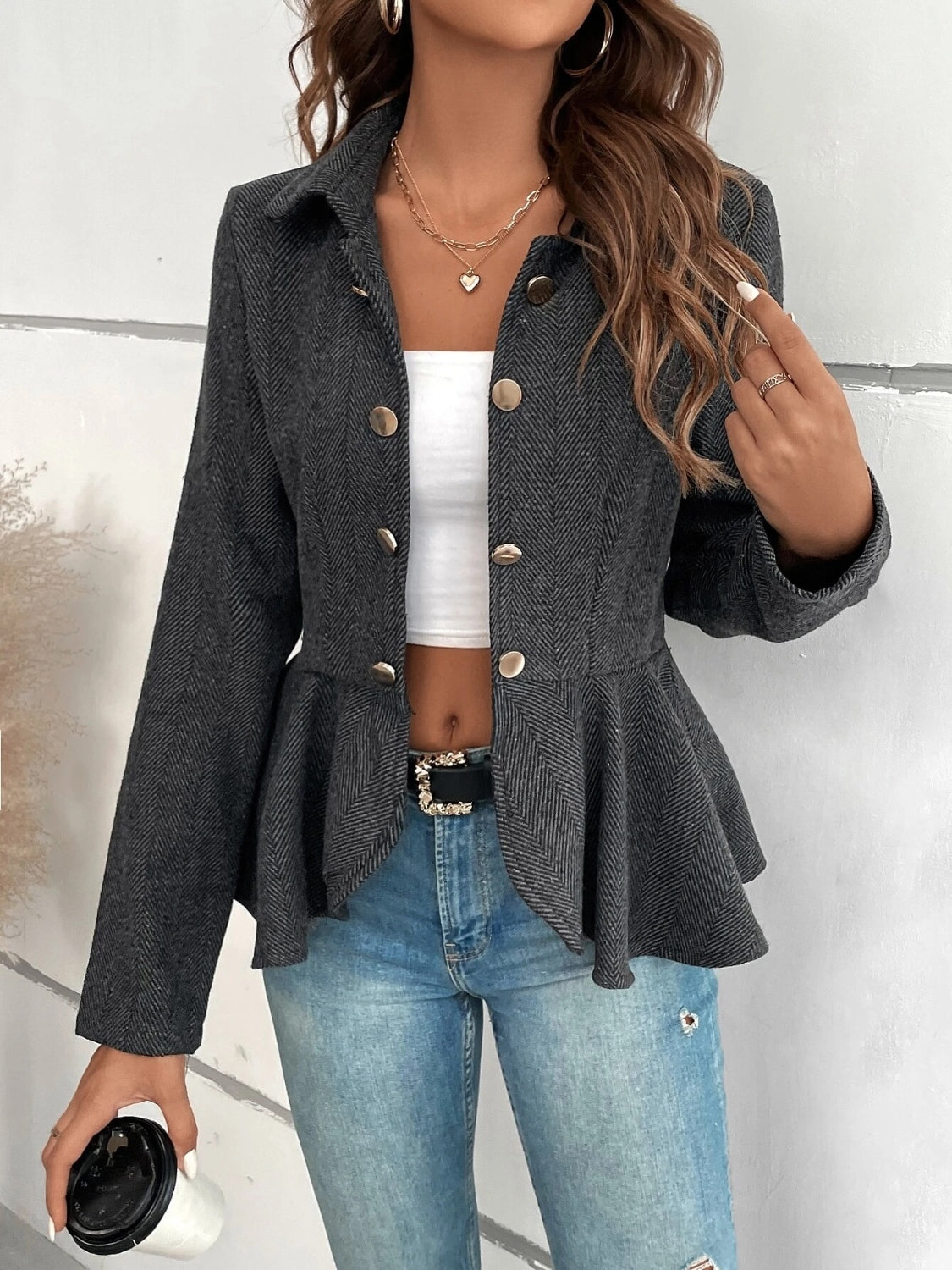 4 Elegant Ruffle Collared Blazer