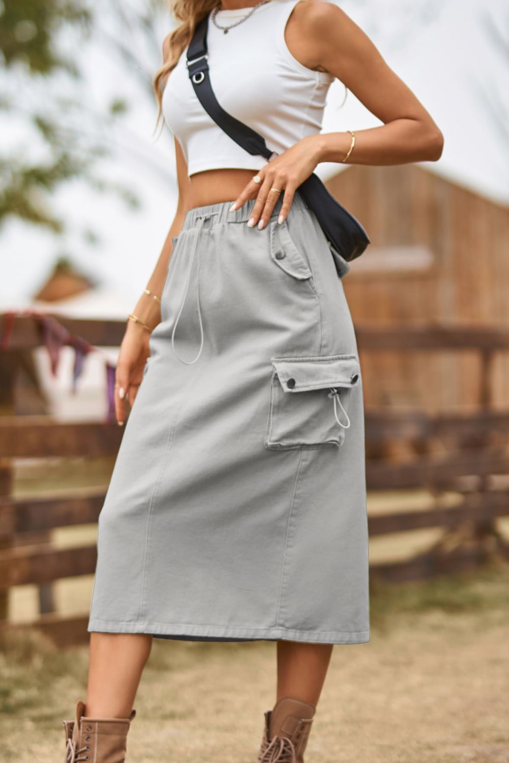 Drawstring Cargo Denim Skirt ( 4 Colors, S - 2X )