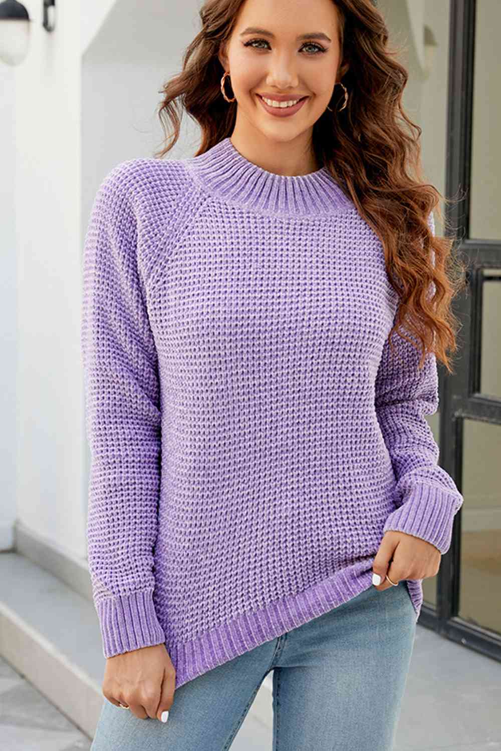 6 Waffle-Knit Reglan Sleeve Sweater