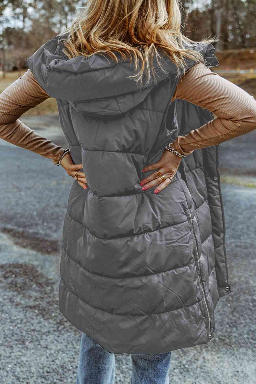 Long Puffer Hoodie Vest