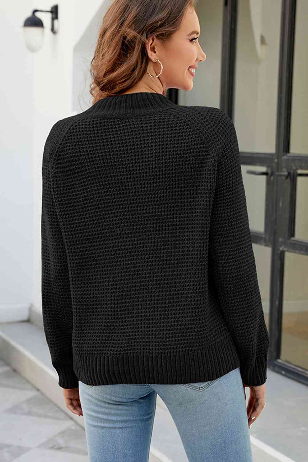 6 Waffle-Knit Reglan Sleeve Sweater