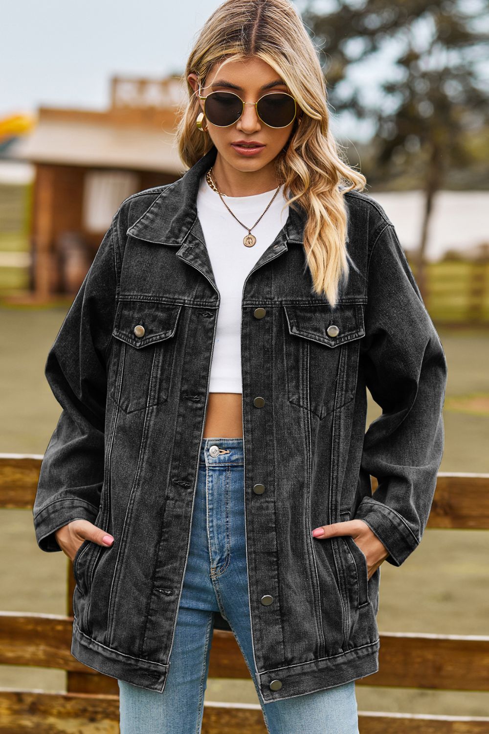 Collared Buttoned Denim Jacket ( S - 2X)