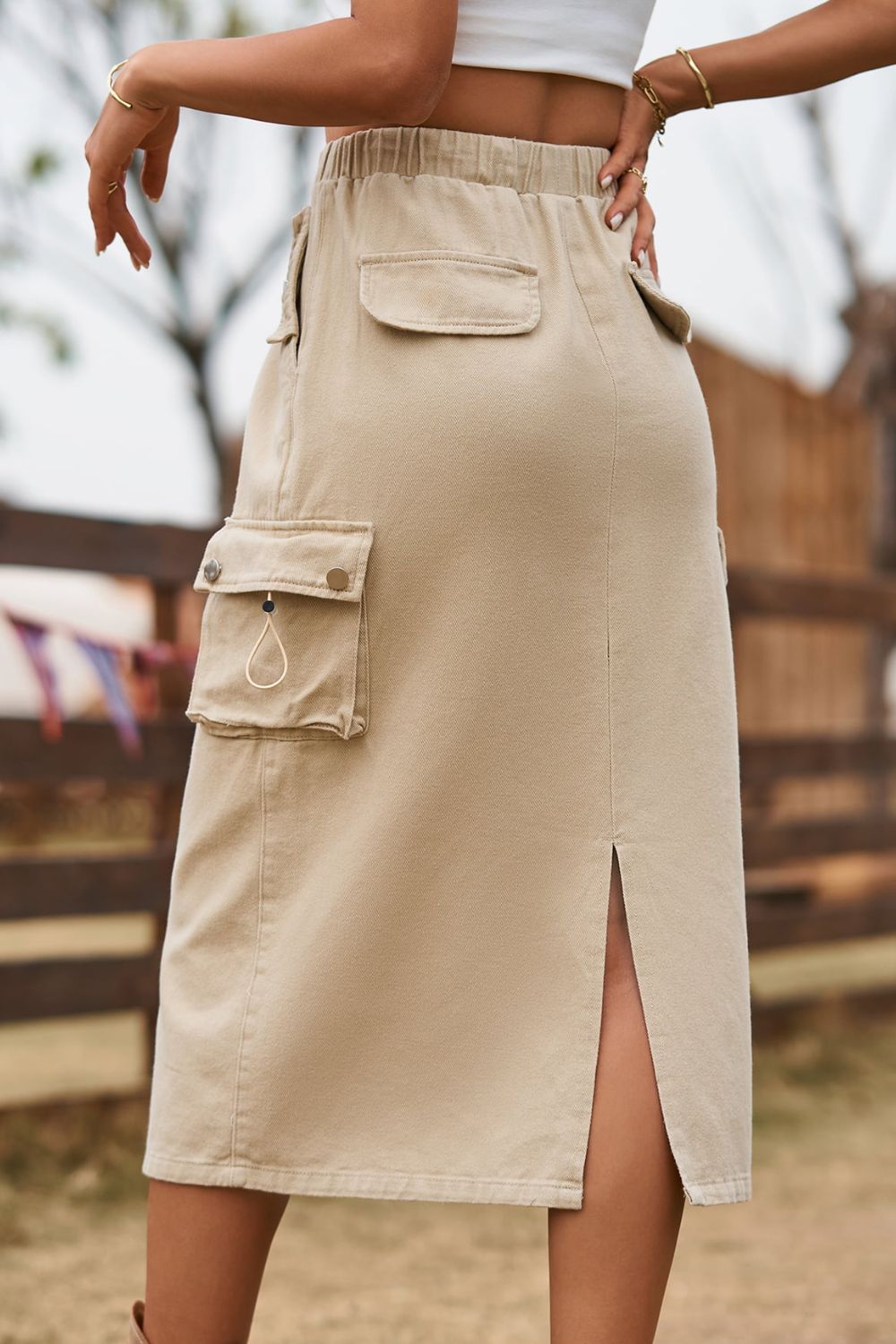 Drawstring Cargo Denim Skirt ( 4 Colors, S - 2X )