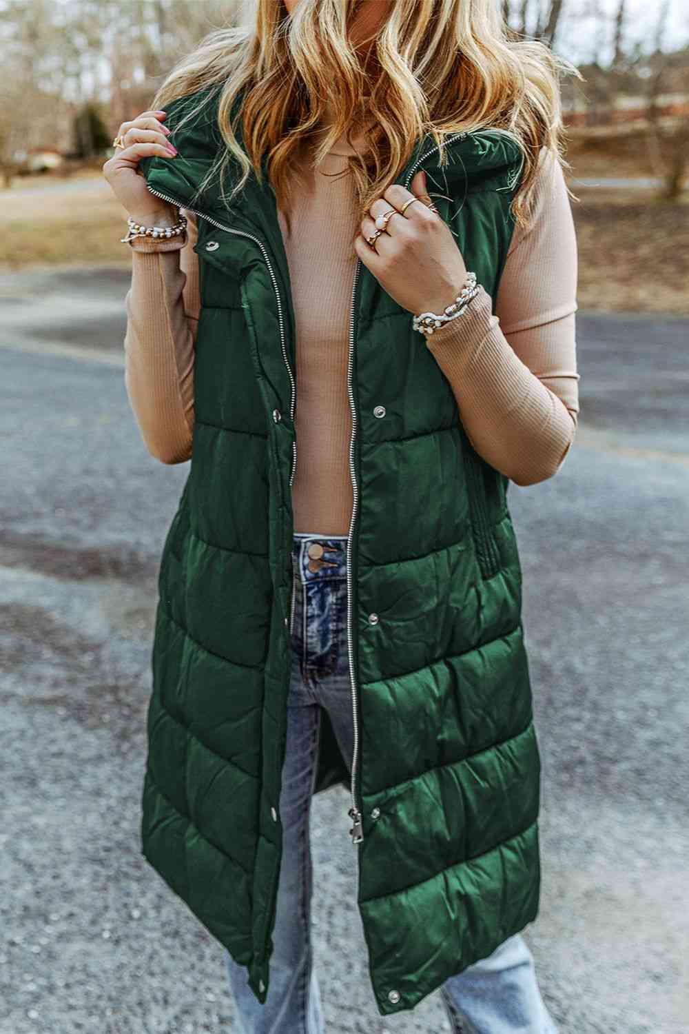 Long Puffer Hoodie Vest