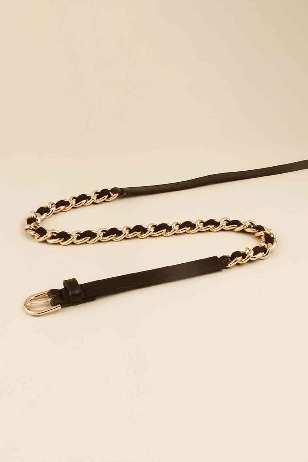 Vegan Leather Chain Skinny Belt