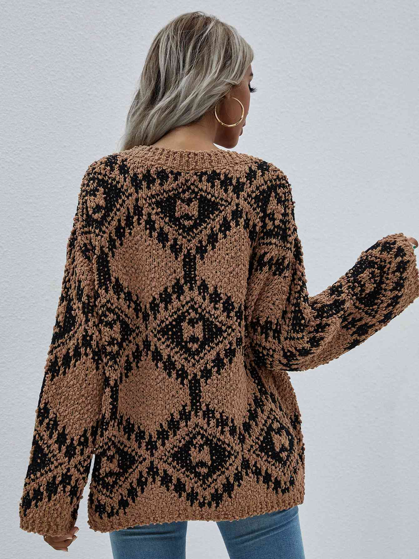 4 Geometric Chunky Knit Distressed Sweater