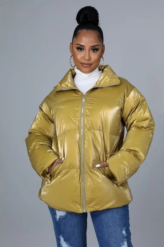 Cozy Chic Gold Yellow Puffer Jacket
