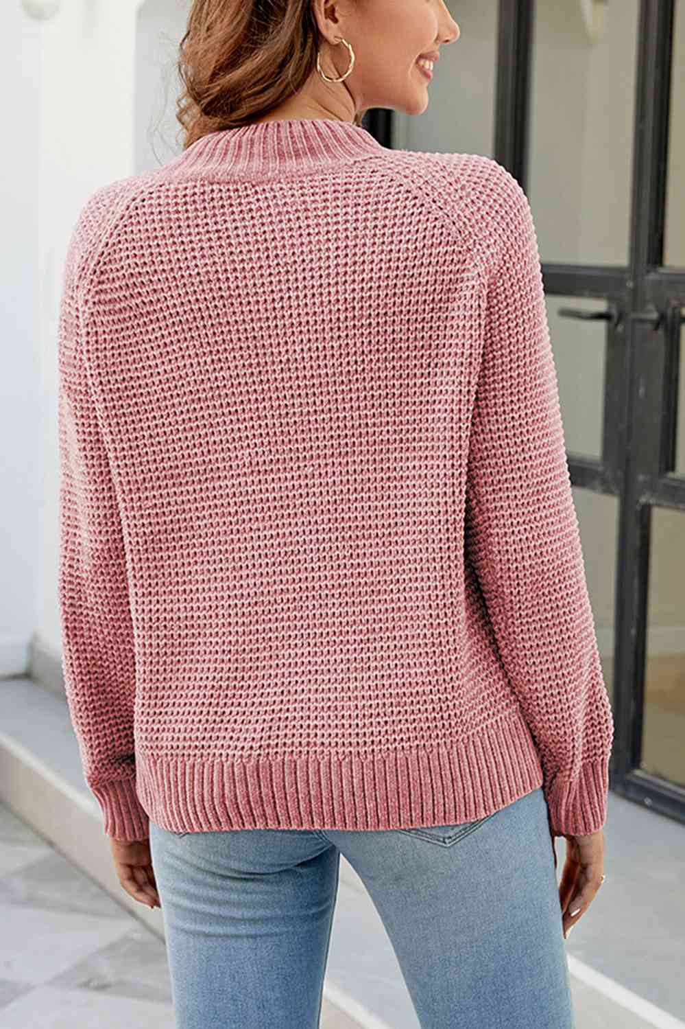 6 Waffle-Knit Reglan Sleeve Sweater