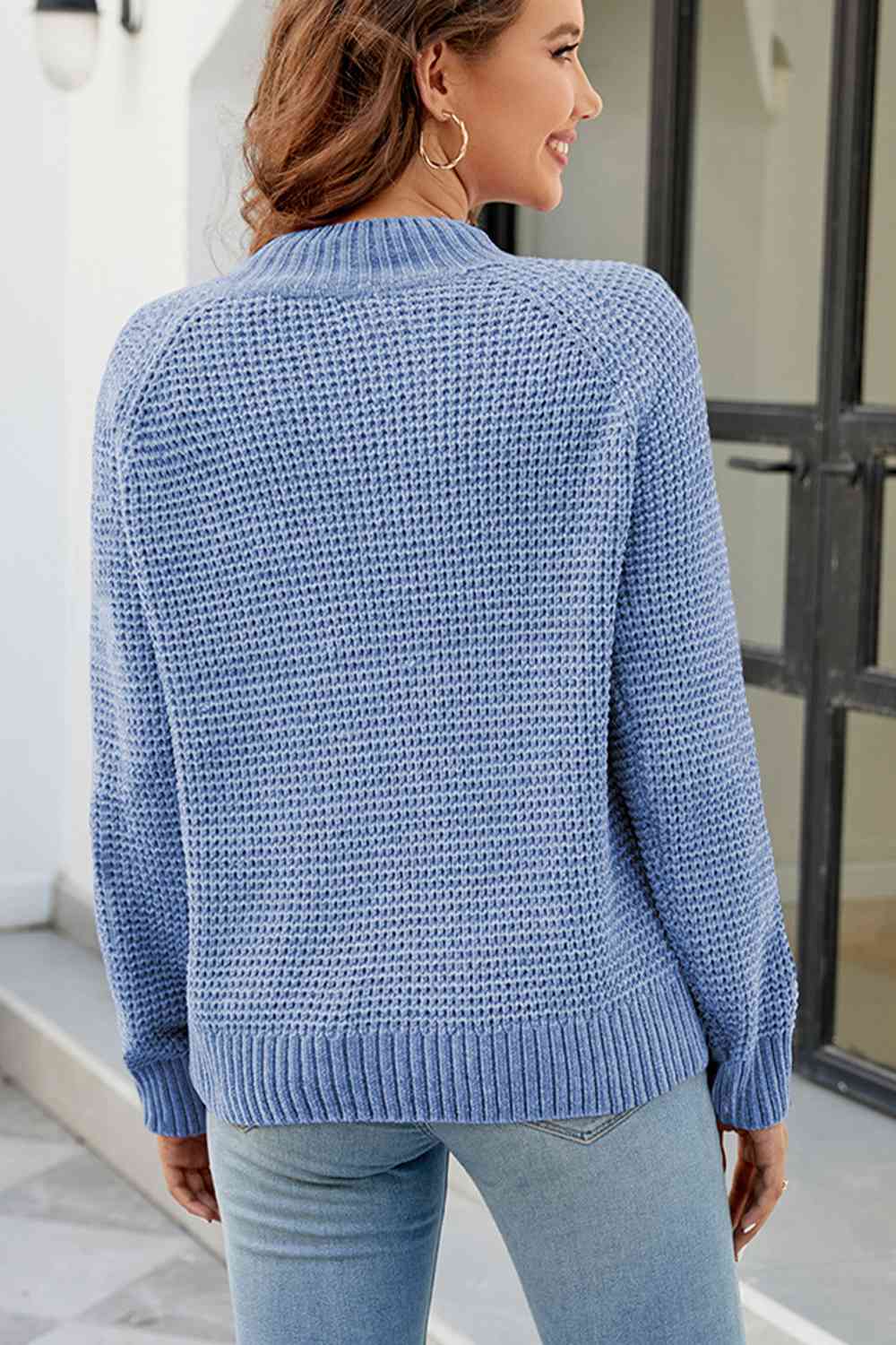 6 Waffle-Knit Reglan Sleeve Sweater