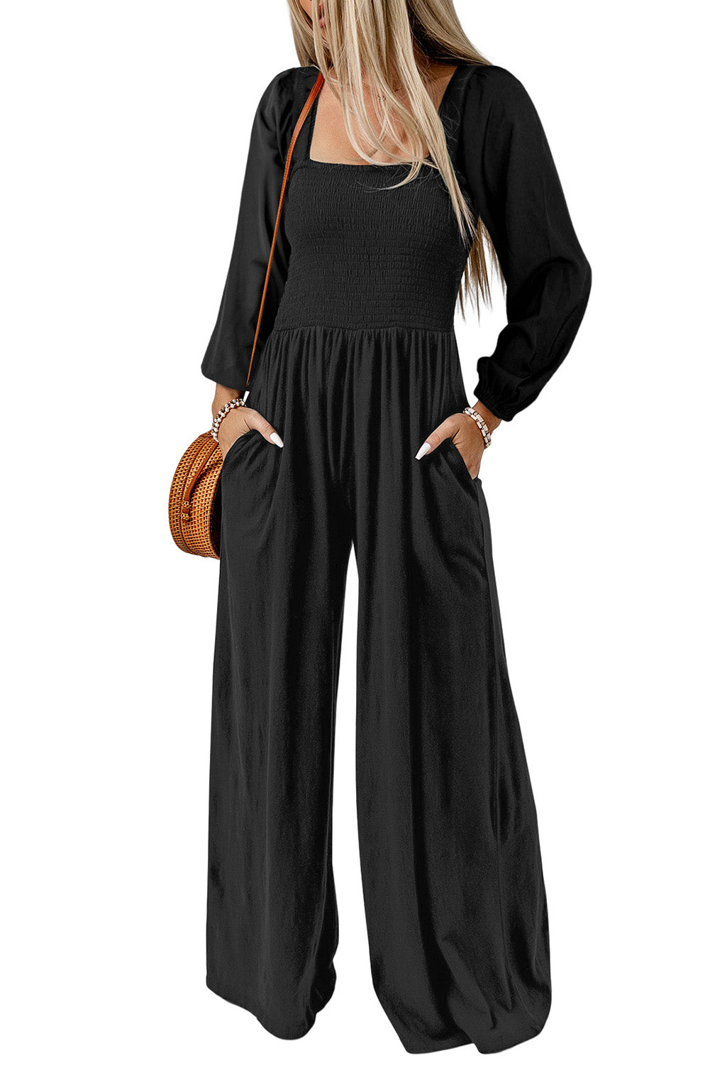 Square Neck Raglan Sleeve Jumpsuit