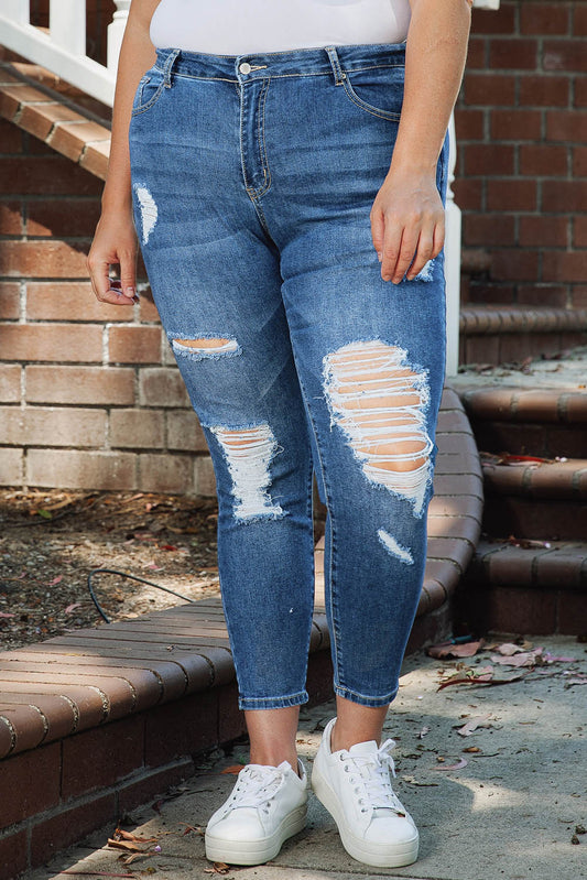 Chic Distressed Skinny Jeans ( 1X - 3X)