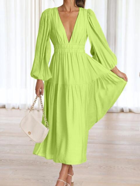 8 Elegant Long V-Neck Balloon Sleeve Maxi Dresses
