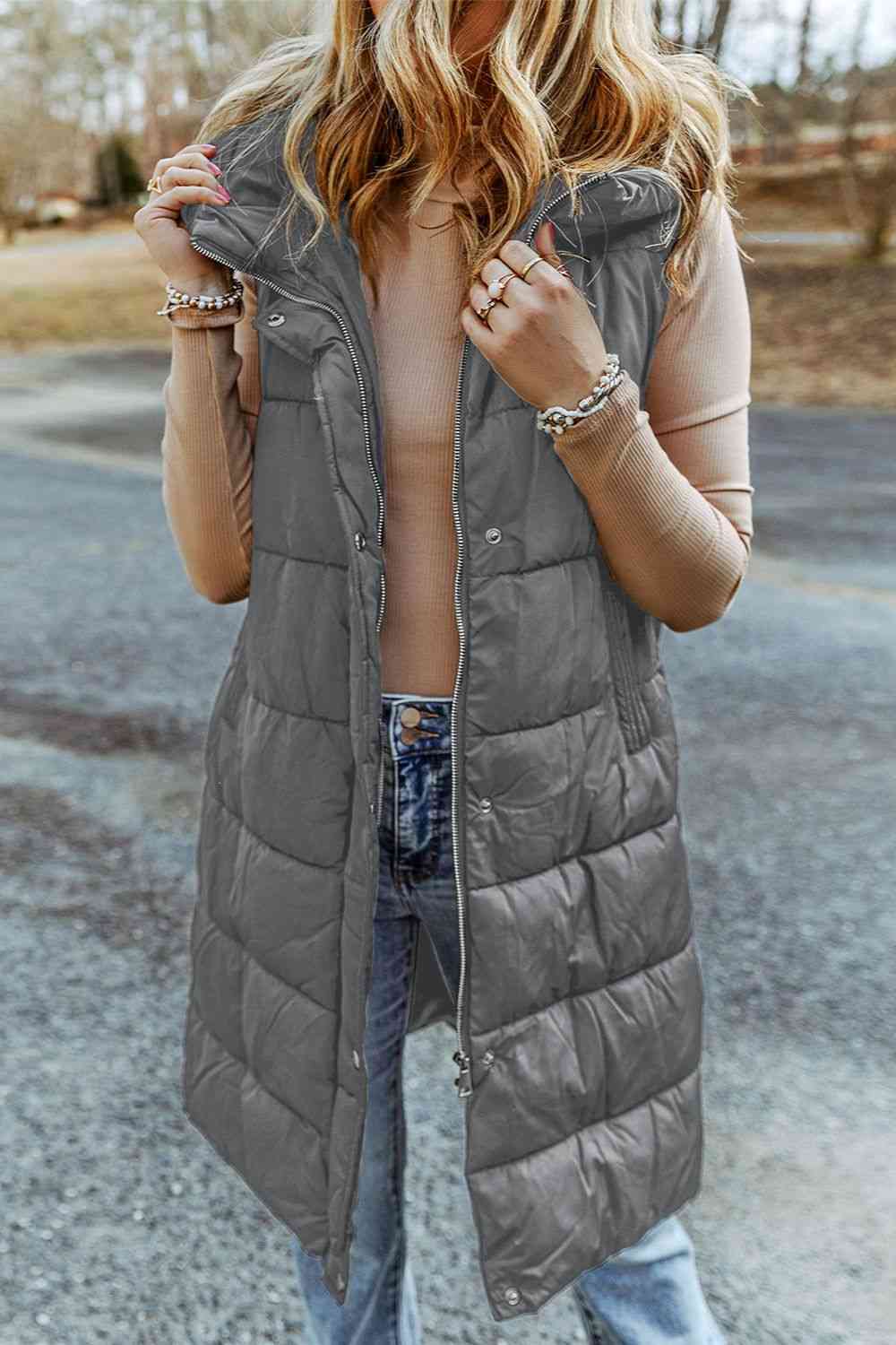 Long Puffer Hoodie Vest