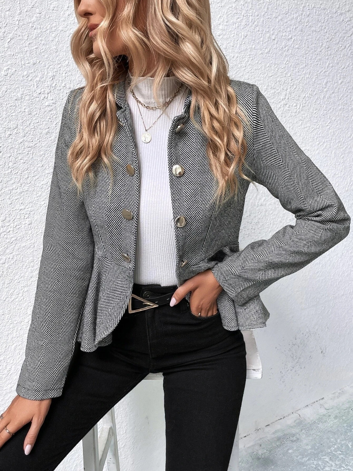 4 Elegant Ruffle Collared Blazer