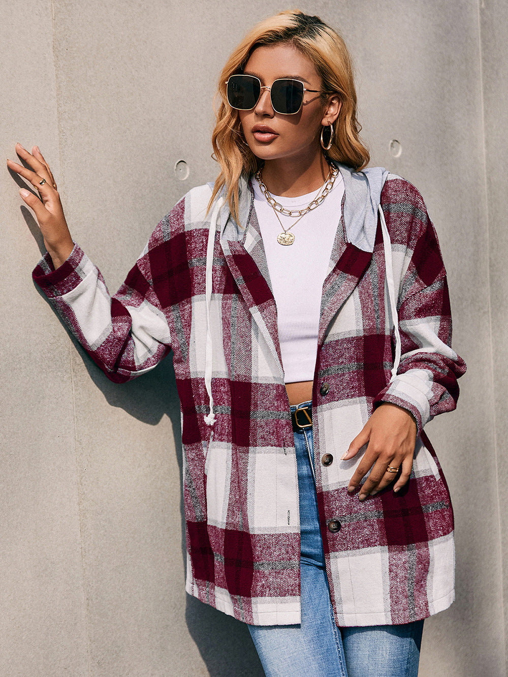Plaid Boyfriend Hoodie Jacket