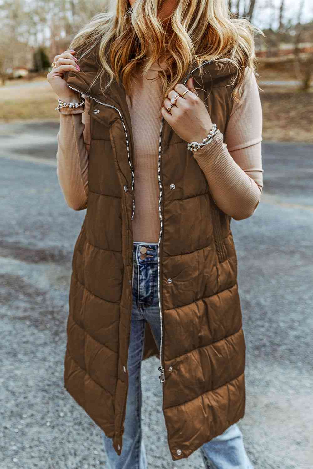 Long Puffer Hoodie Vest
