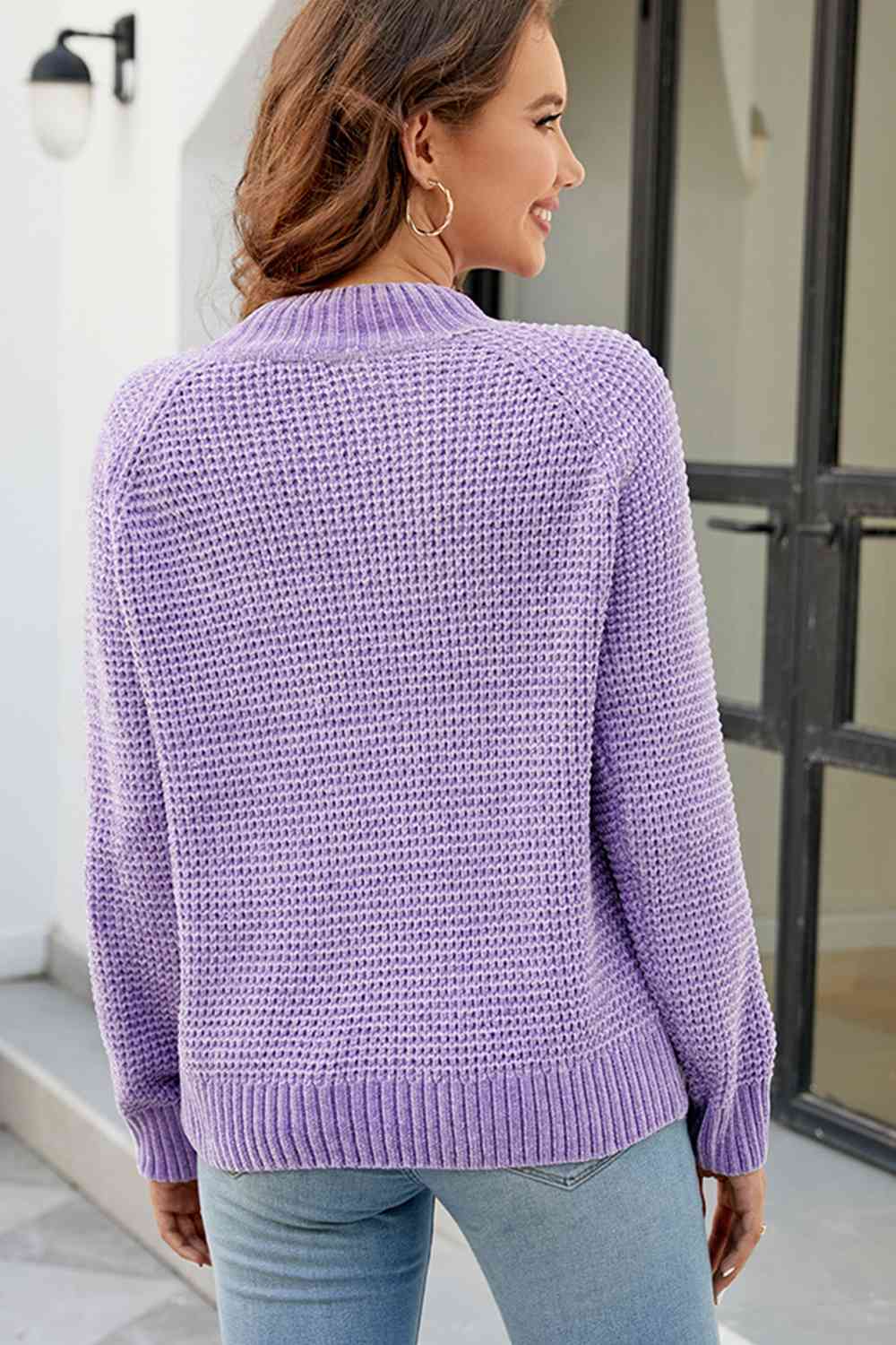 6 Waffle-Knit Reglan Sleeve Sweater