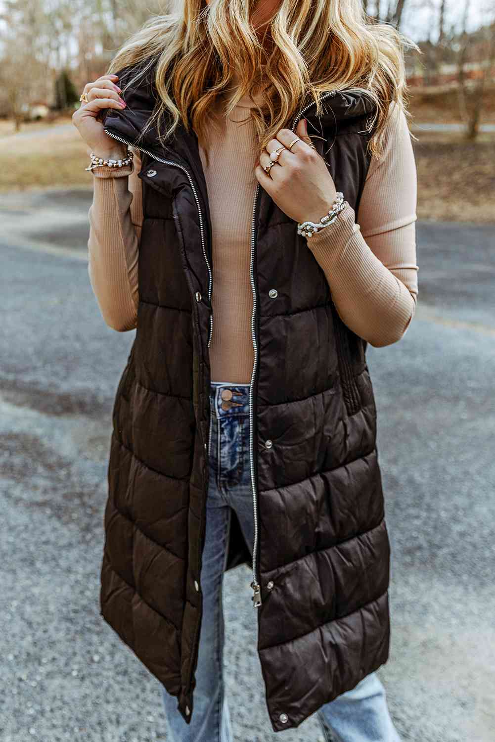 Long Puffer Hoodie Vest