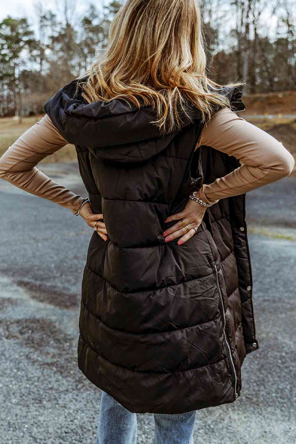 Long Puffer Hoodie Vest