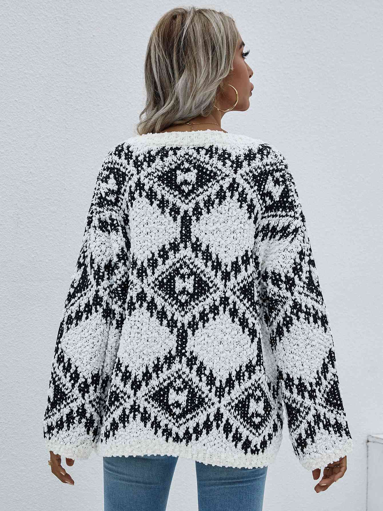 4 Geometric Chunky Knit Distressed Sweater