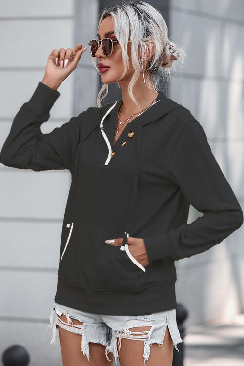 Quarter Button Up Drawstring Hoodie