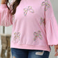 Embroidered Bow Lantern Sleeve Sweatshirt in 2 Colors (S - 3X)