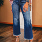 Mineral Washed Raw Hem High Waist Flared Jeans