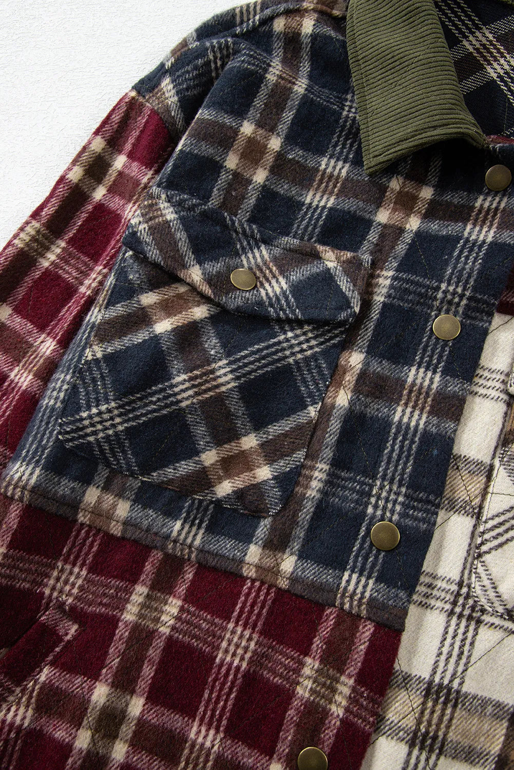 Stylish Plaid Colorblock Button-Up Shacket