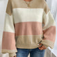 Elegant Color Block Lantern Sleeve Sweater