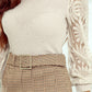 Elegant Sunflower Mesh Sleeve Waffle Knit Shirt