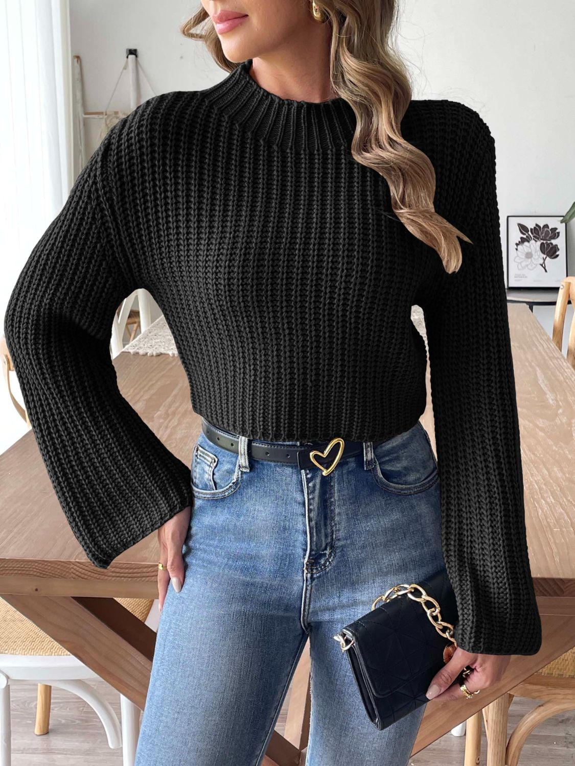 Classy Cropped Mock Neck Sweater in 3 Colors