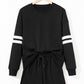 Activepologie Comfy Black Varsity Stripe Oversized Women's Sweatshirt & Shorts Outfit at LaurenNichole