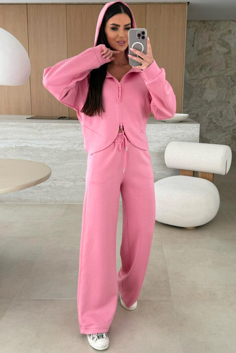 Daydream in Pink Cropped Hoodie Wide Legged Sweatsuit at LaurenNichole