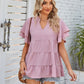 Tiered Notched Short Sleeve Blouse